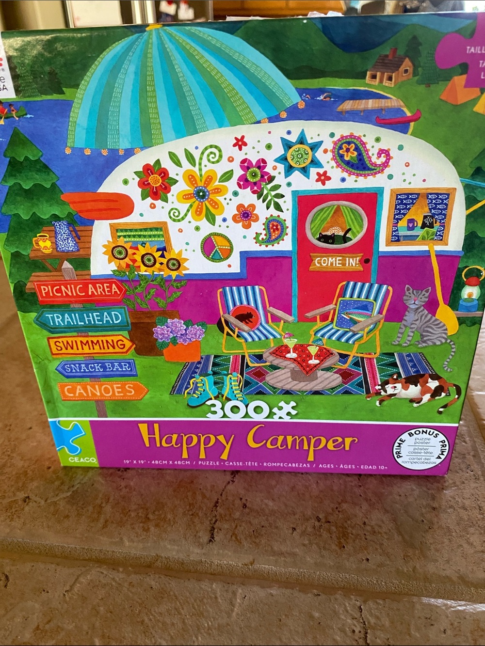 Happy Camper 300-Piece Jigsaw Puzzle - Colorful Camper Illustration